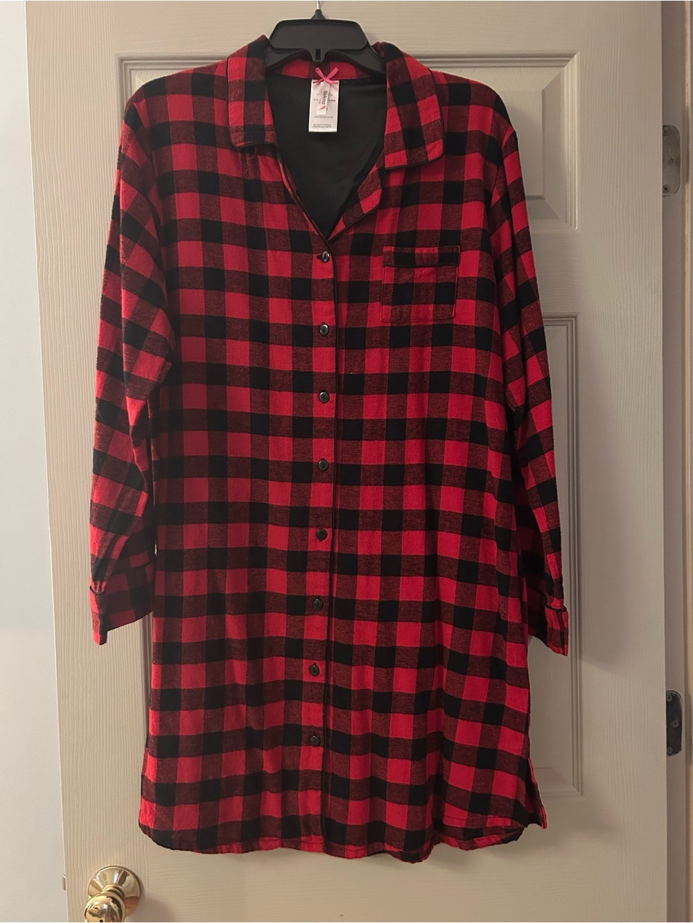Women's Red and Black Buffalo Plaid Button-Front Nightshirt